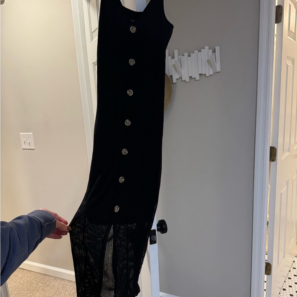 Express Black Midi Dress with Button Detail